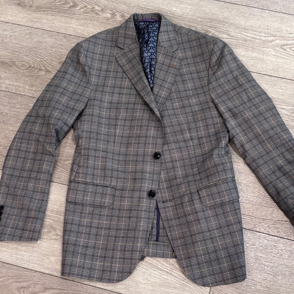 Ted Baker Sport Coat Mens‎ 40S Grey Plaid Wool Endurance Konan SPJ Blazer